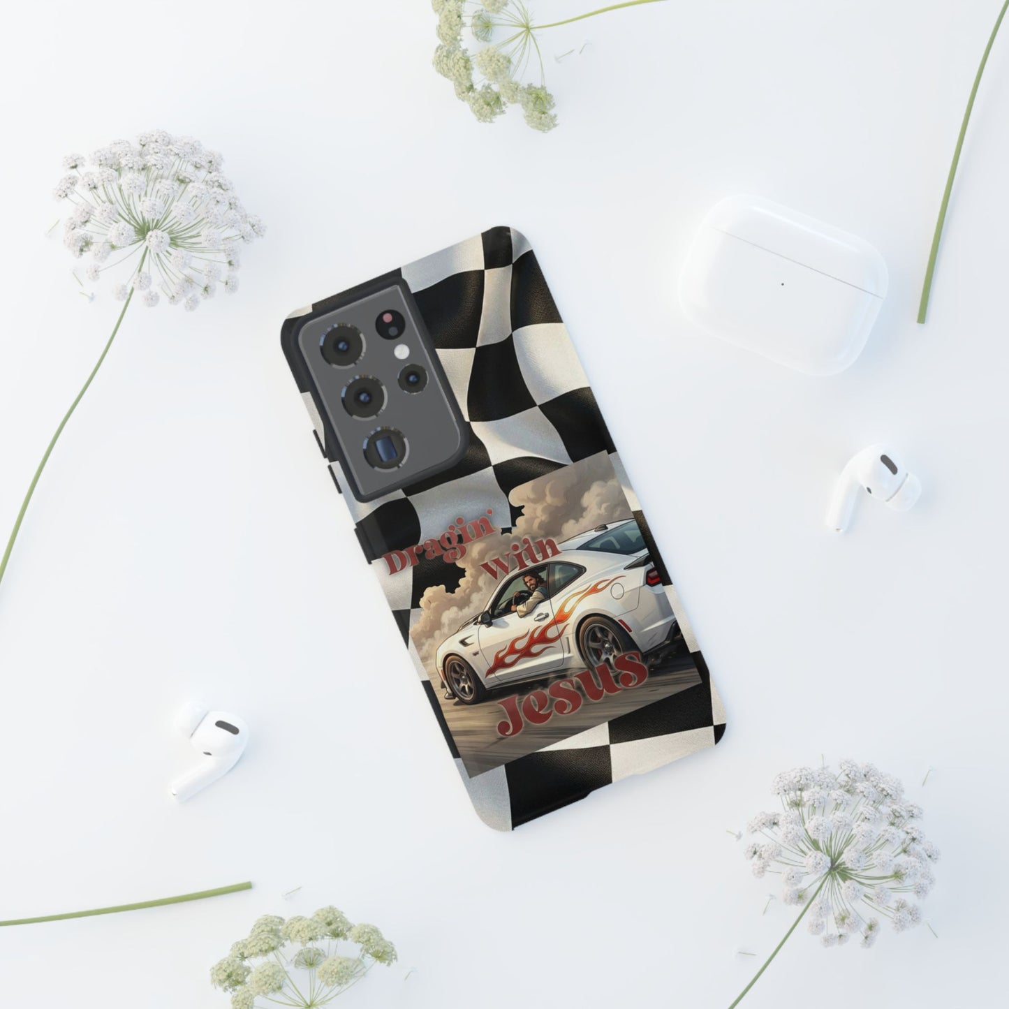 Phone Case — "Dragin' With Jesus" Racing Checkered flag - Samsung / Google phones