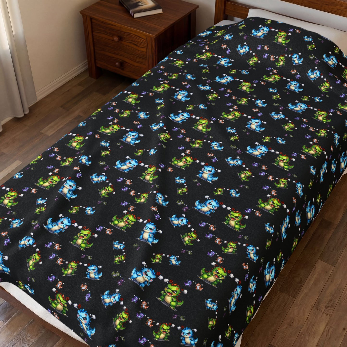 Plush Blanket — Cute Dino Pattern Velveteen Throw