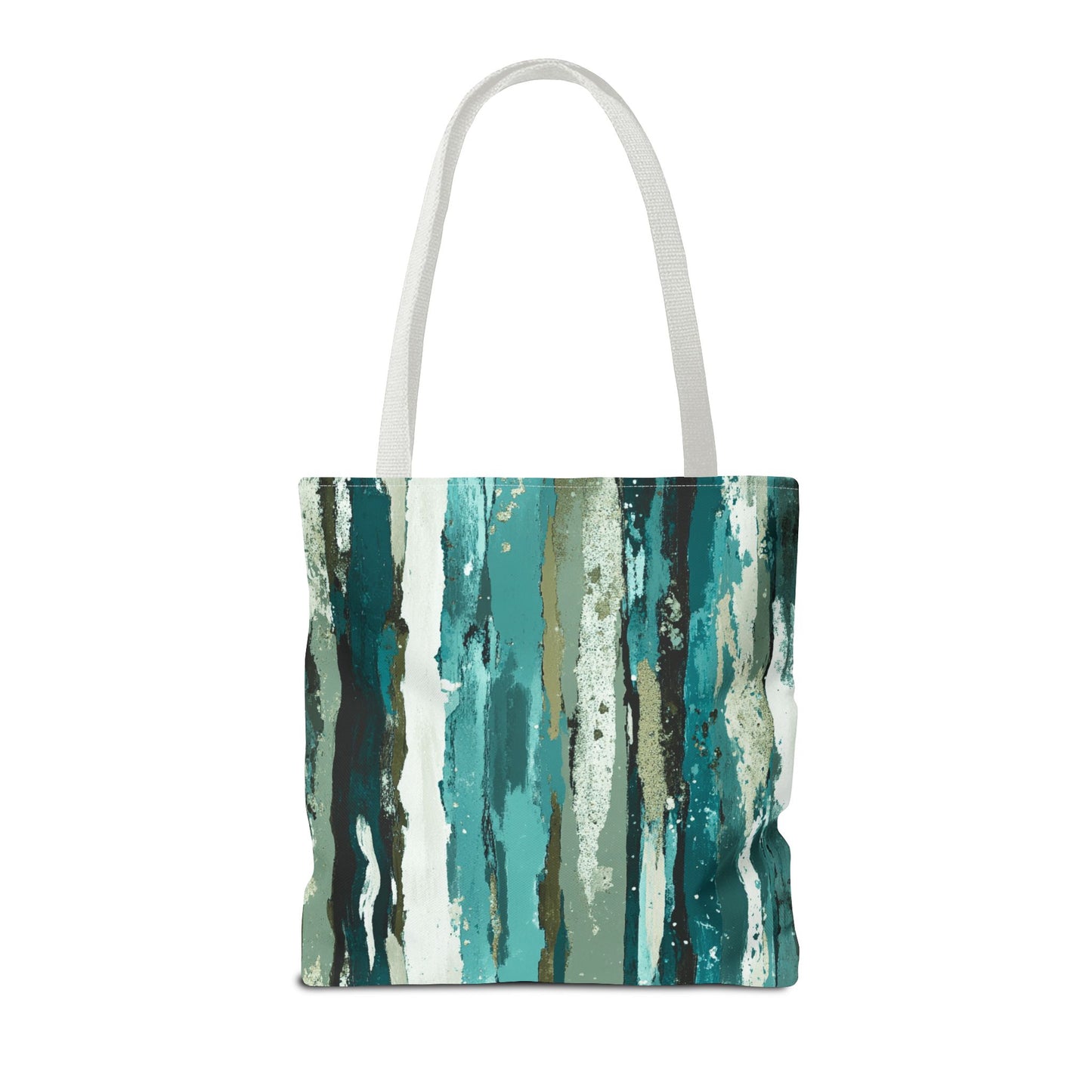 Abstract Teal Stripes Tote Bag — Vertical Brushstroke Pattern