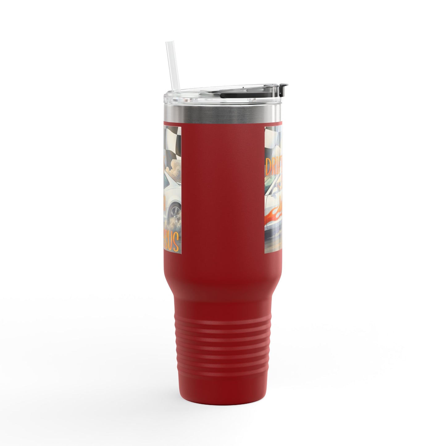 40oz Insulated Travel Mug — Vintage Race Car on Checkered Flag
