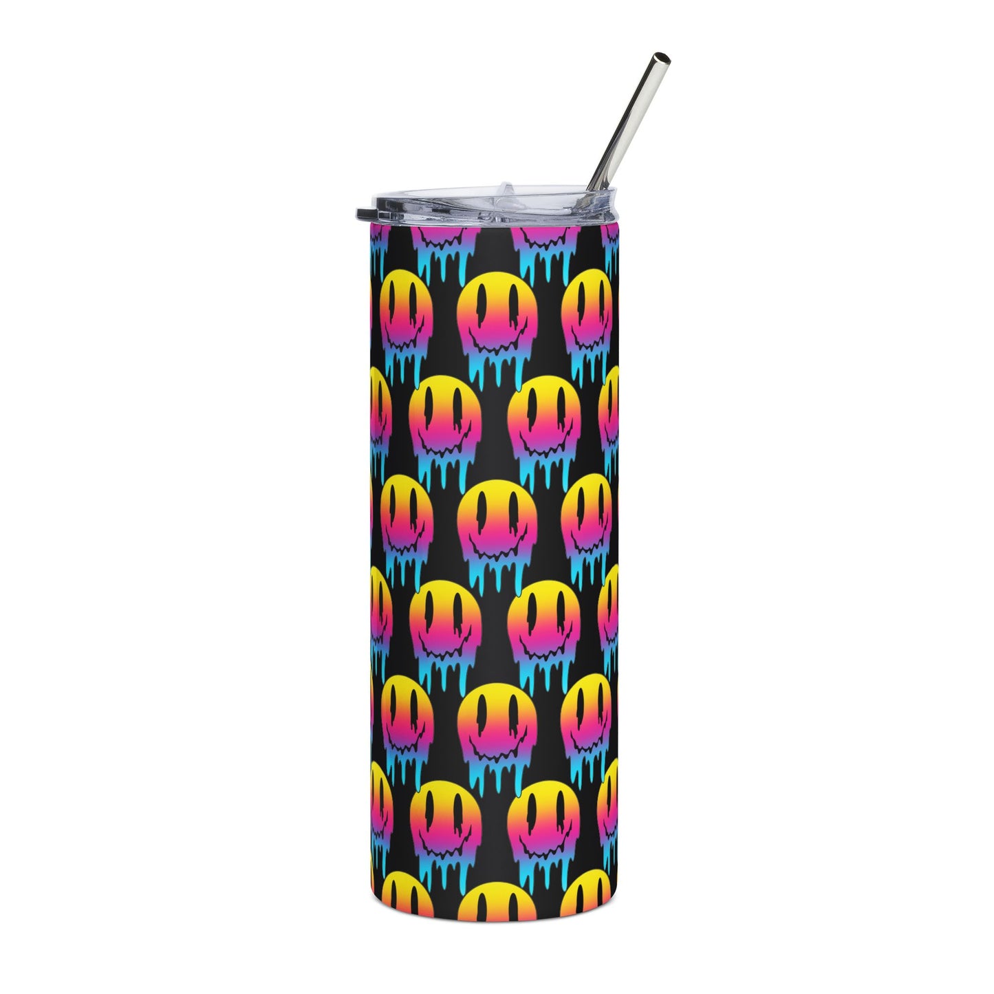 20oz Stainless Tumbler — Neon Drip Smiley Pattern, Insulated Travel Cup