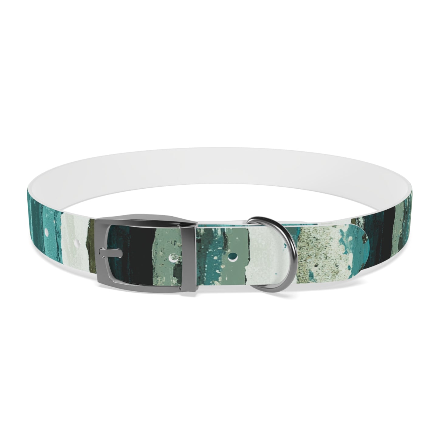 Teal Striped Abstract Dog Collar — Watercolor Brushstroke Pattern
