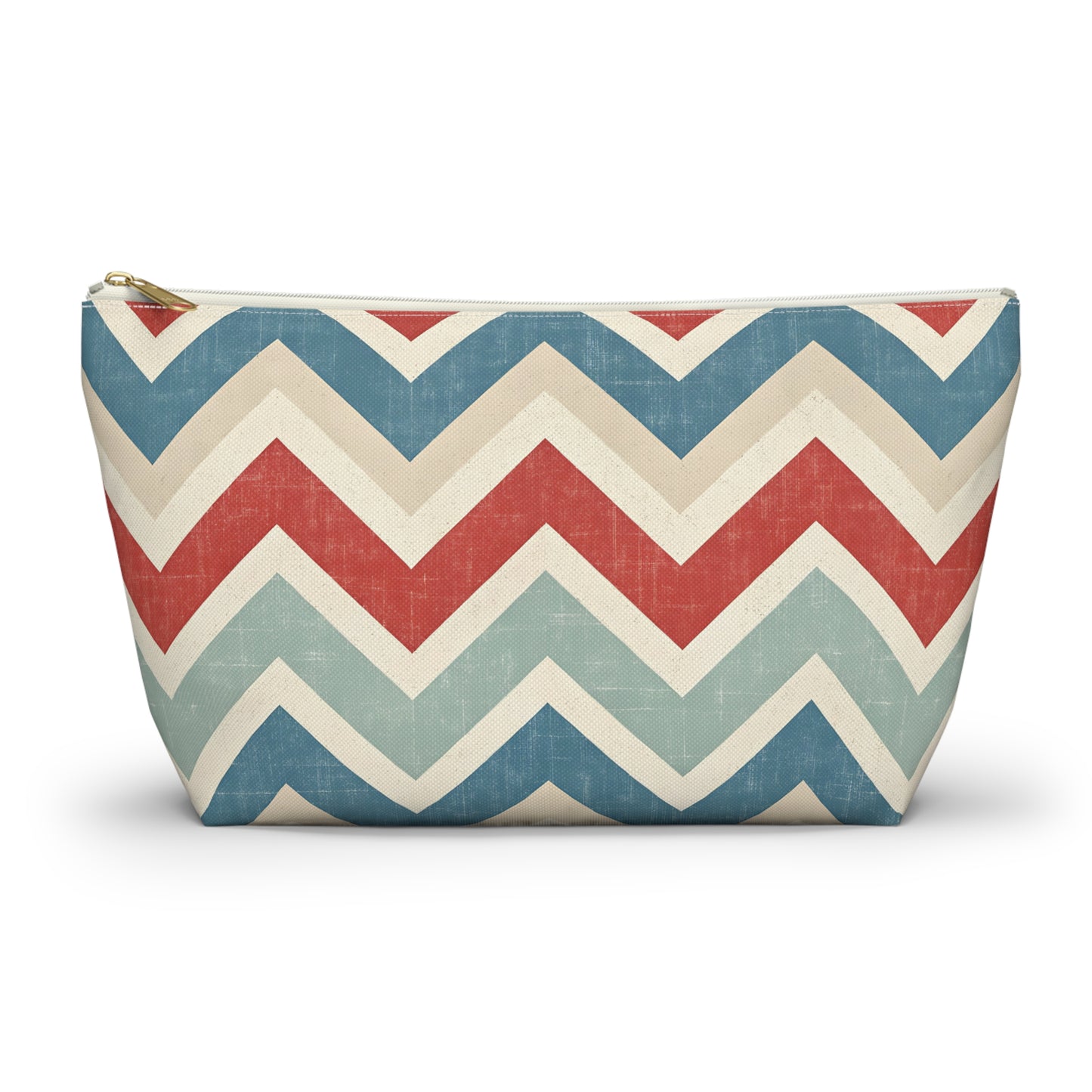 Chevron Accessory Pouch (T-Bottom) – Vintage Red, Blue & Cream Cosmetic Bag