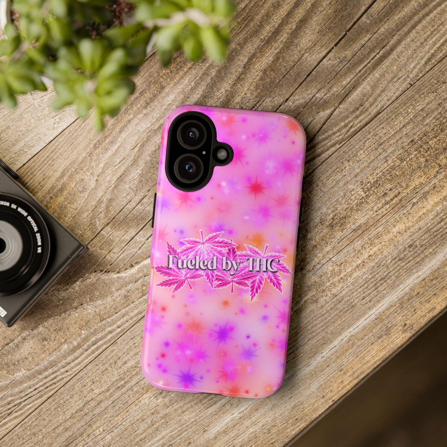 Fueled by THC Phone Case — Pink Cannabis Leaf Protective Case