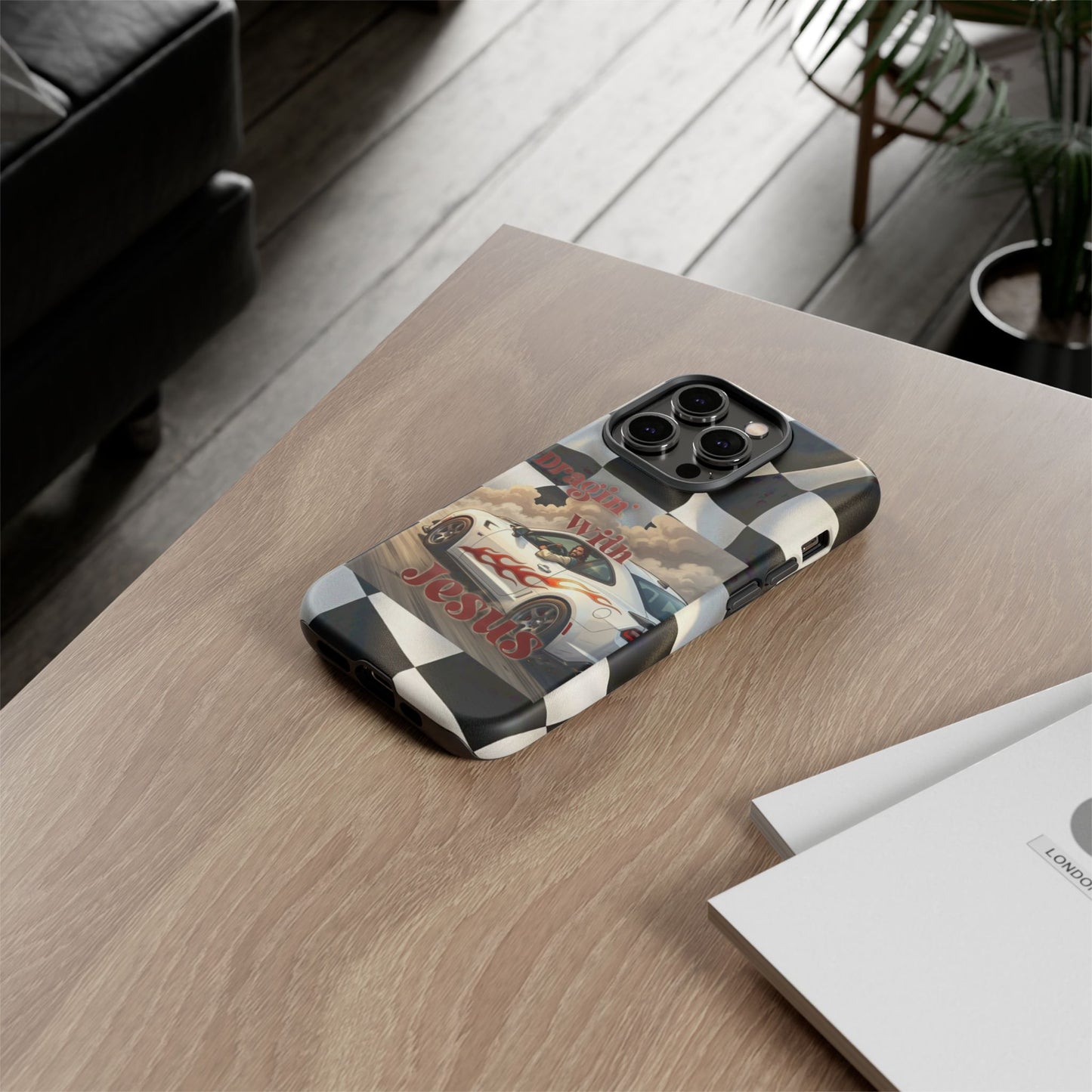 Phone Case — 'Dragin' With Jesus' Racing Checkered Design - iPhone