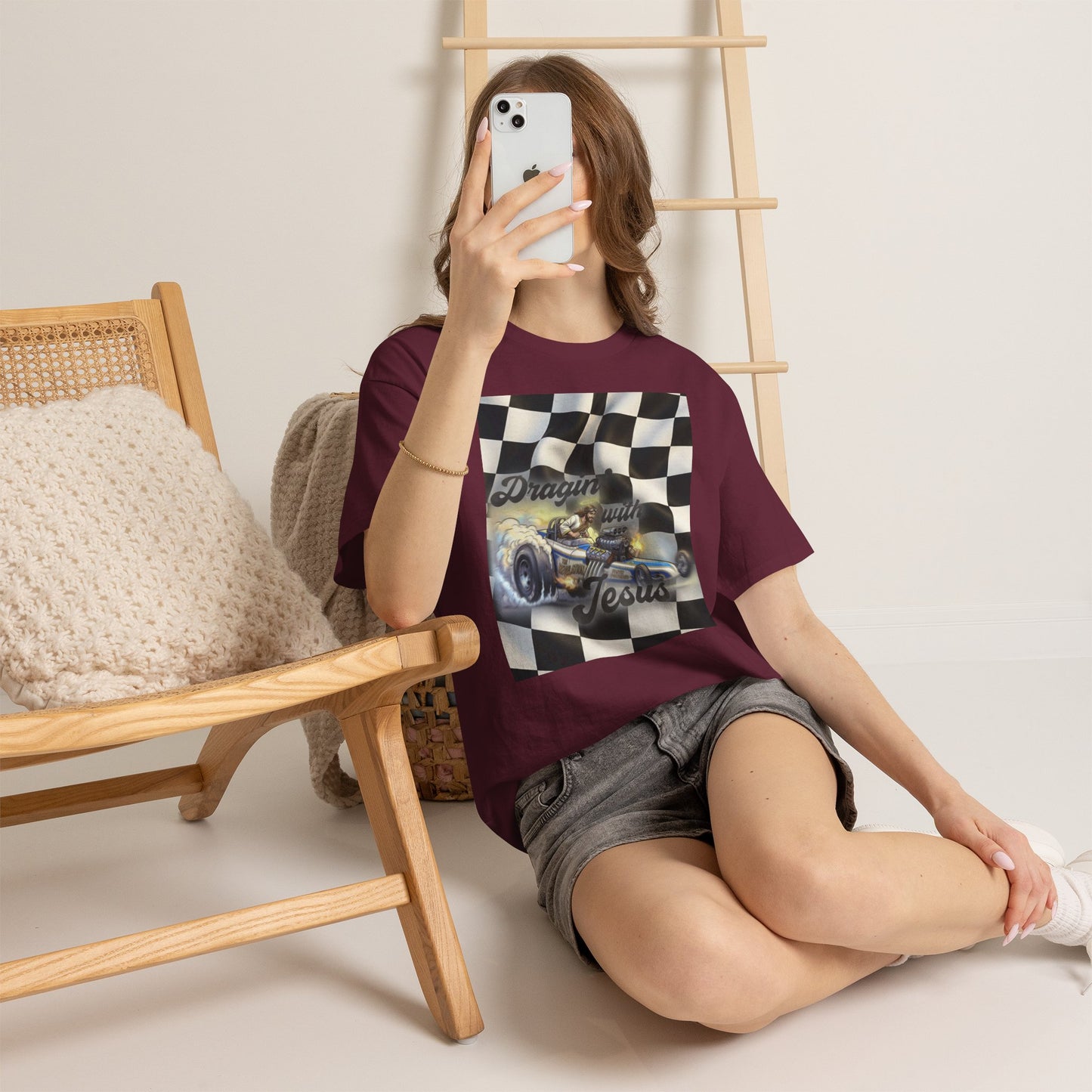 Racing Faith Tee – "Draggin' for Jesus" Checkered Flag Racing T-Shirt