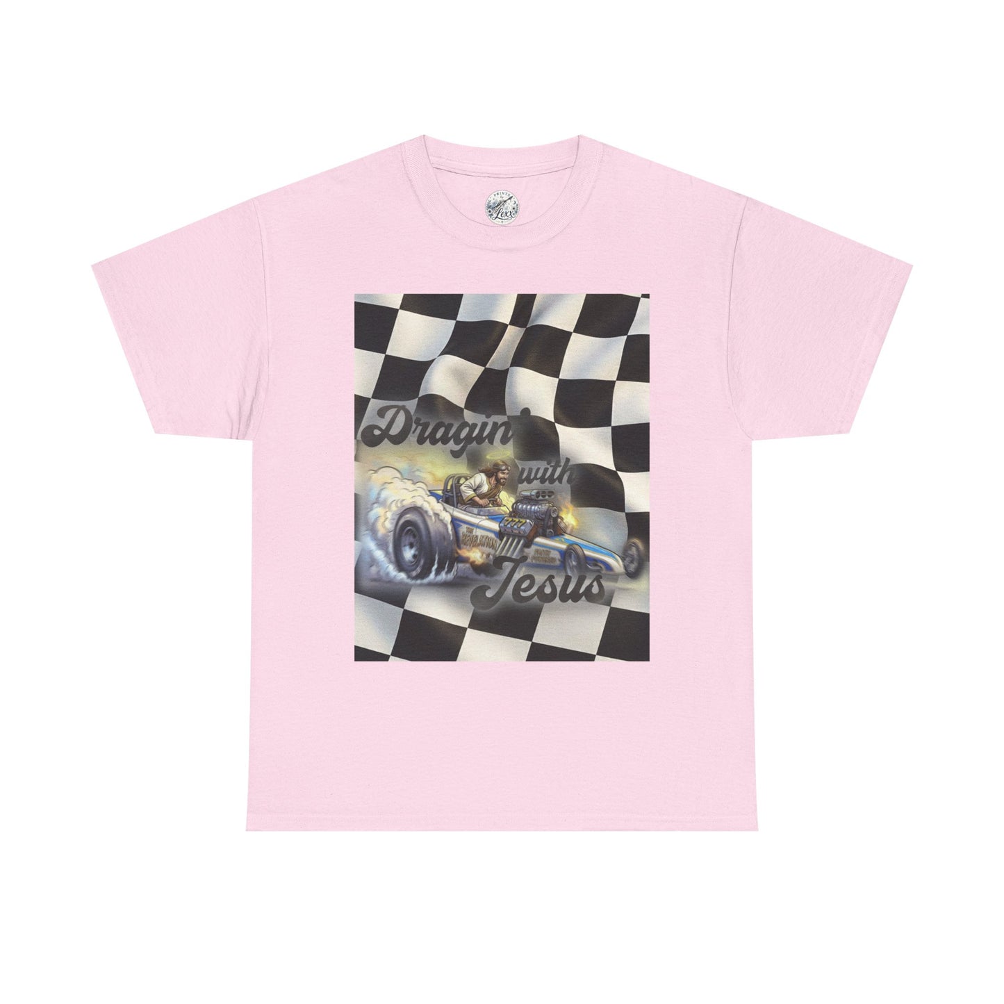 Racing Faith Tee – "Draggin' for Jesus" Checkered Flag Racing T-Shirt