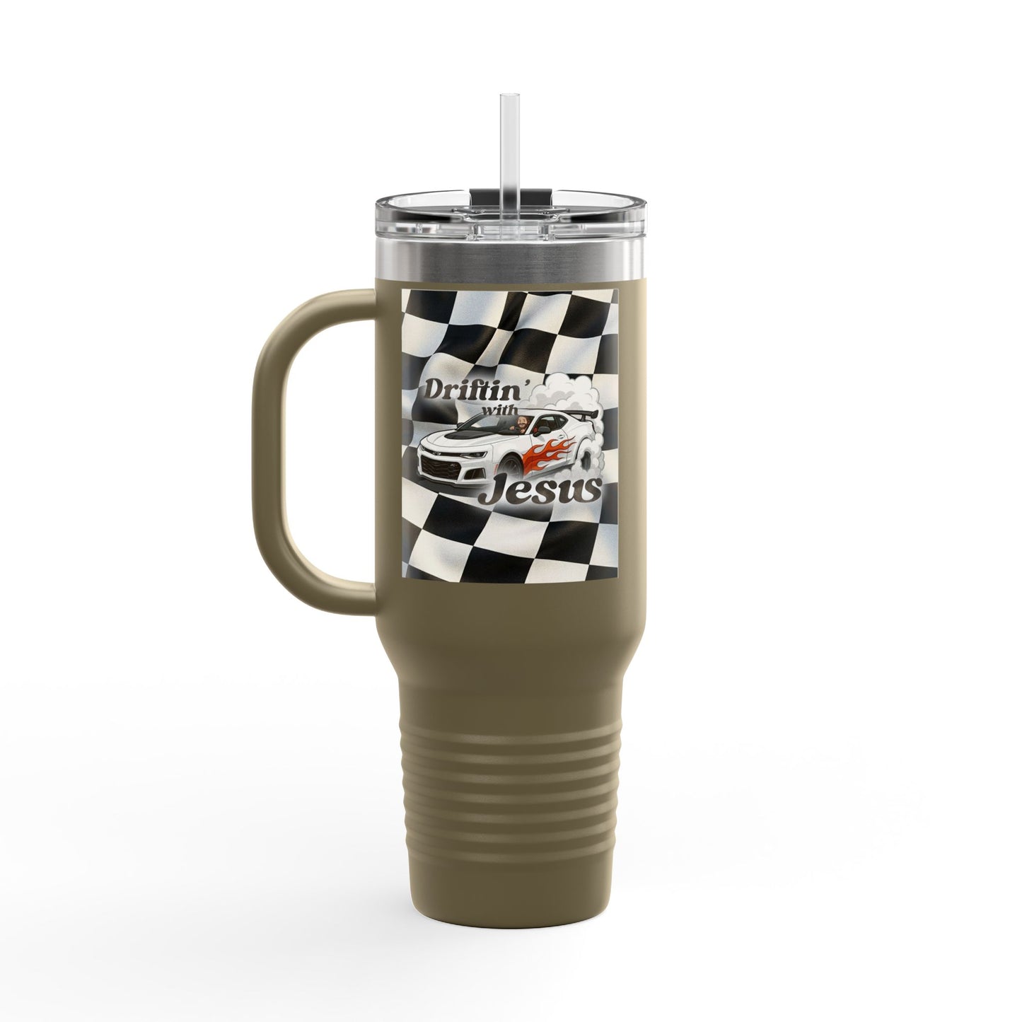 40oz Insulated Travel Mug — Racing Checkered Flag Design