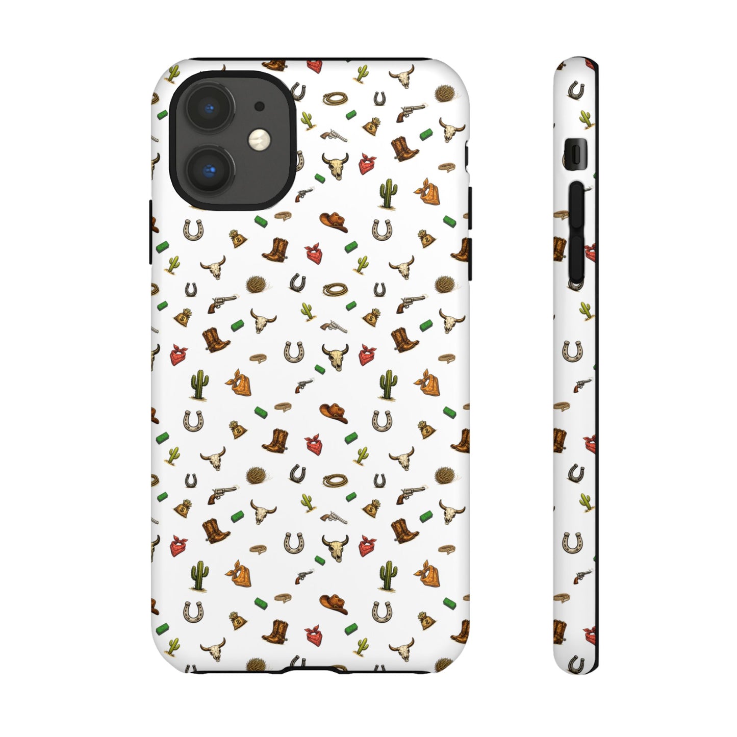 Western Cowboy Pattern Phone Case — Rodeo Hat, Horseshoe & Cactus Tough Case