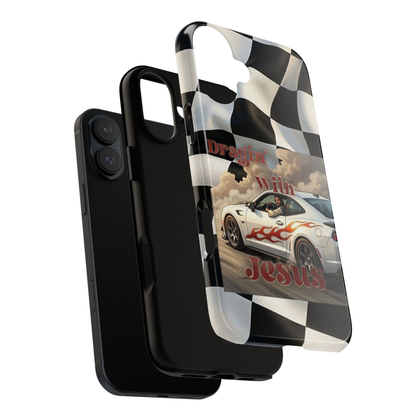 Phone Case — 'Dragin' With Jesus' Racing Checkered Design - iPhone