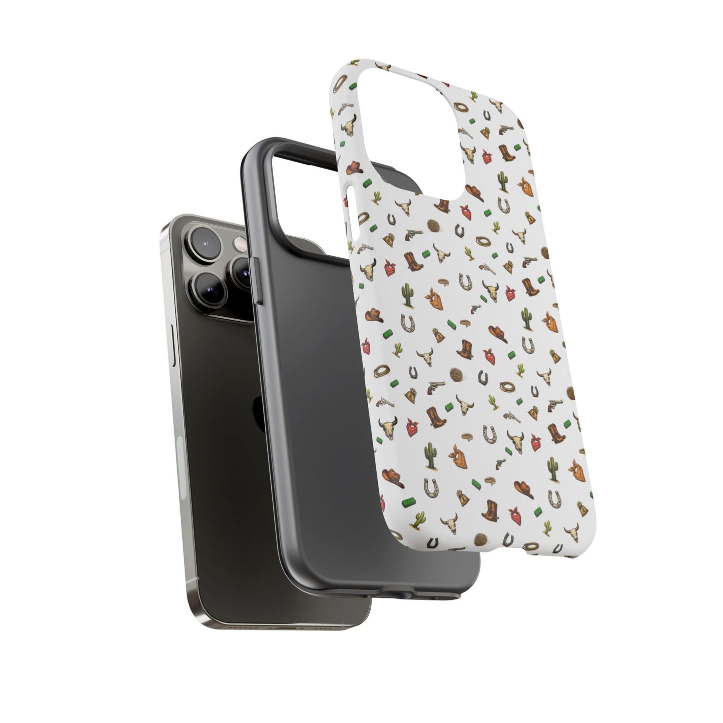 Western Cowboy Pattern Phone Case — Rodeo Hat, Horseshoe & Cactus Tough Case