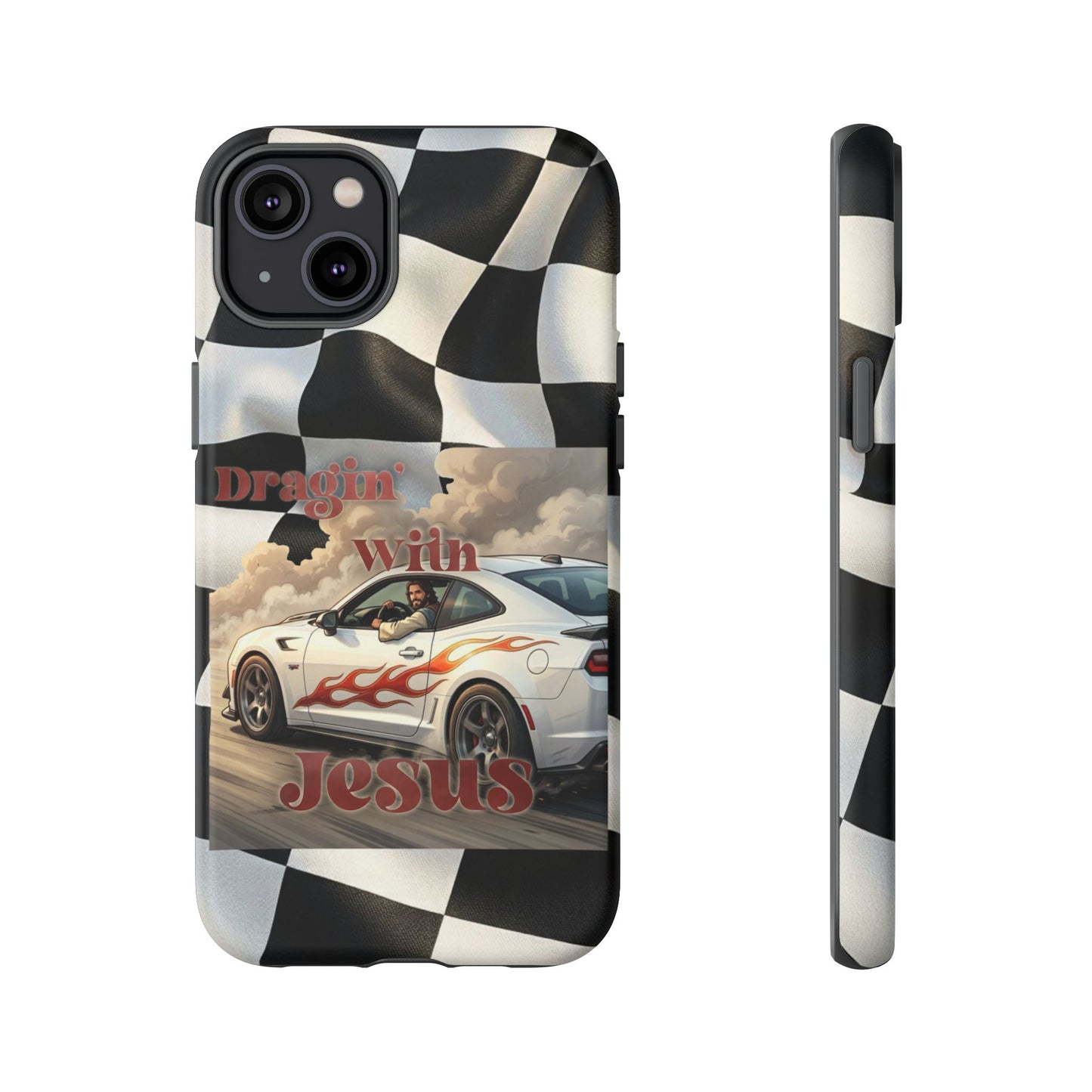 Phone Case — 'Dragin' With Jesus' Racing Checkered Design - iPhone