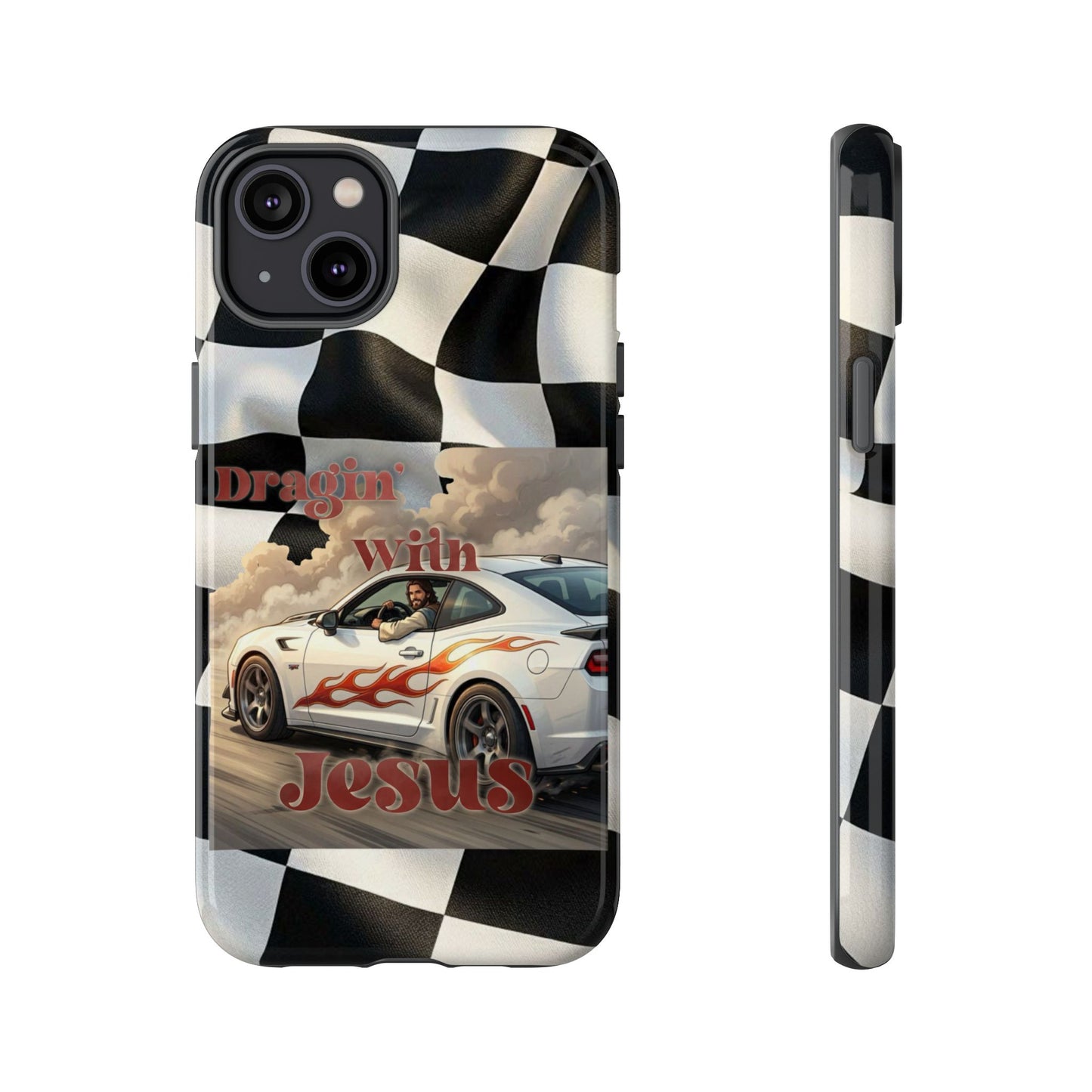 Phone Case — 'Dragin' With Jesus' Racing Checkered Design - iPhone