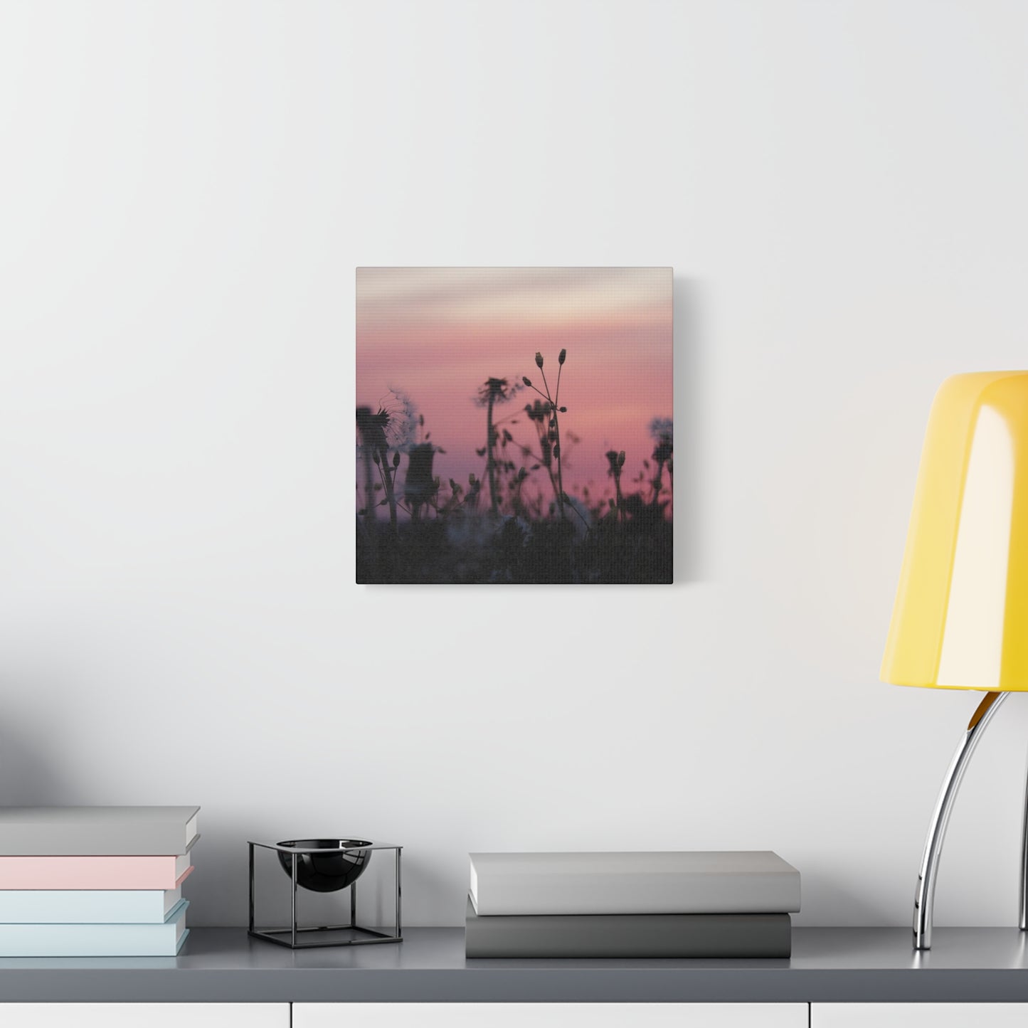 Canvas Wall Art - Silhouetted Wildflowers at Pink Sunset