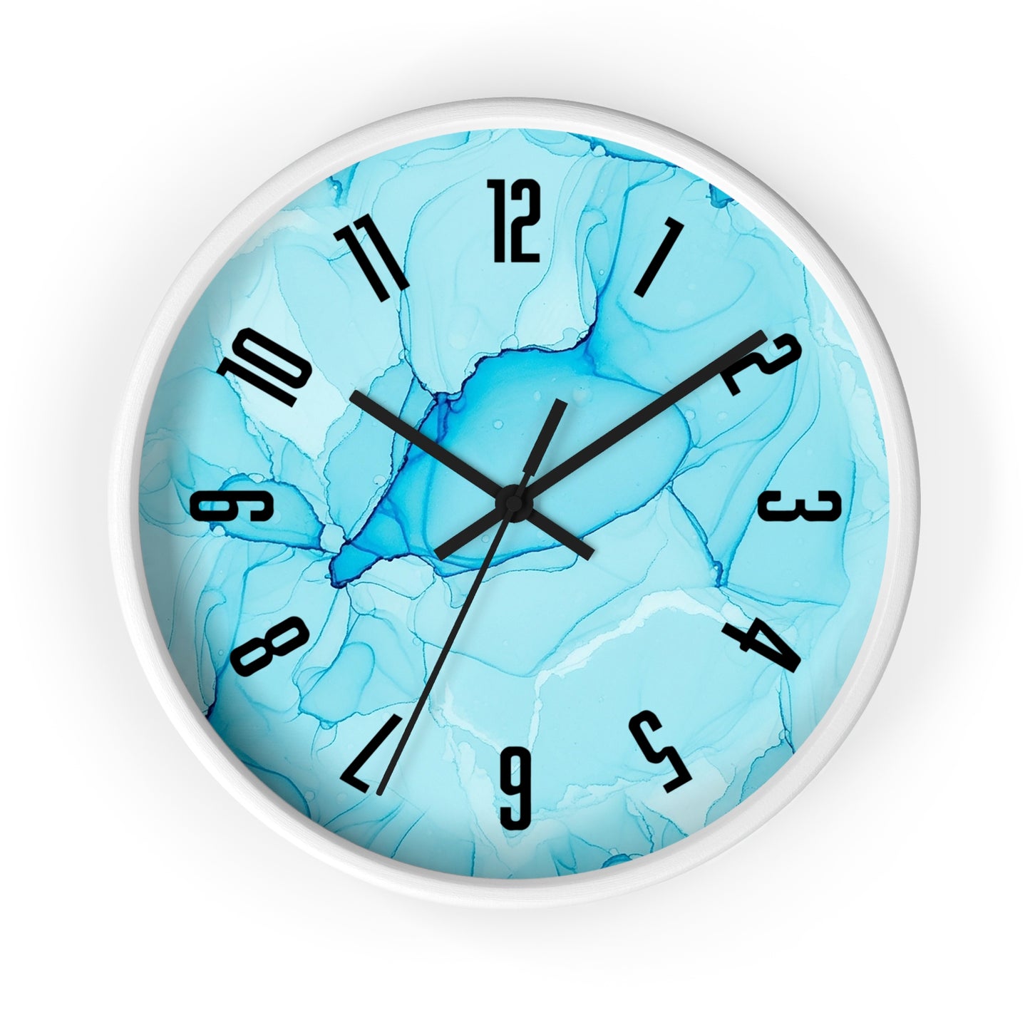 Blue Marble Wall Clock — Abstract Aqua Alcohol Ink Home Decor Clock