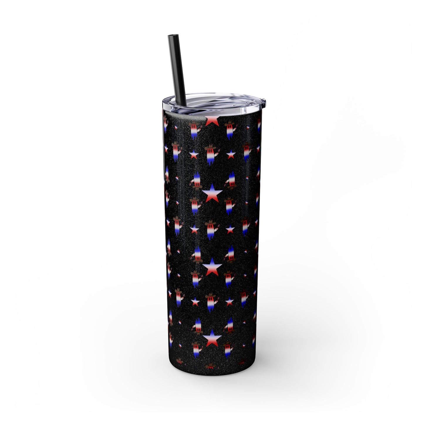 Patriotic Ghost Skinny Tumbler 20oz — Fourth of July Red White Blue Straw Cup