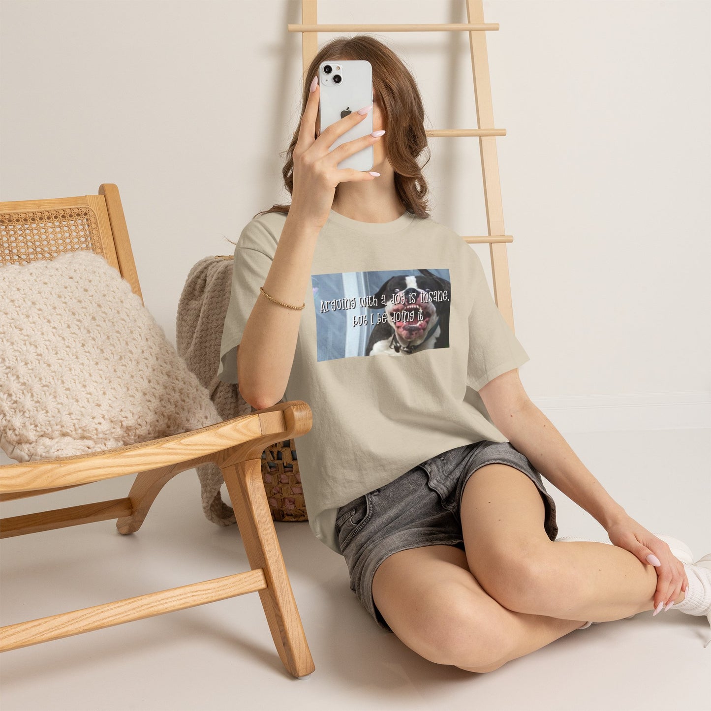 Funny Dog Meme T‑Shirt – “Arguing with a dog is insane but I be doin it” Graphic Tee
