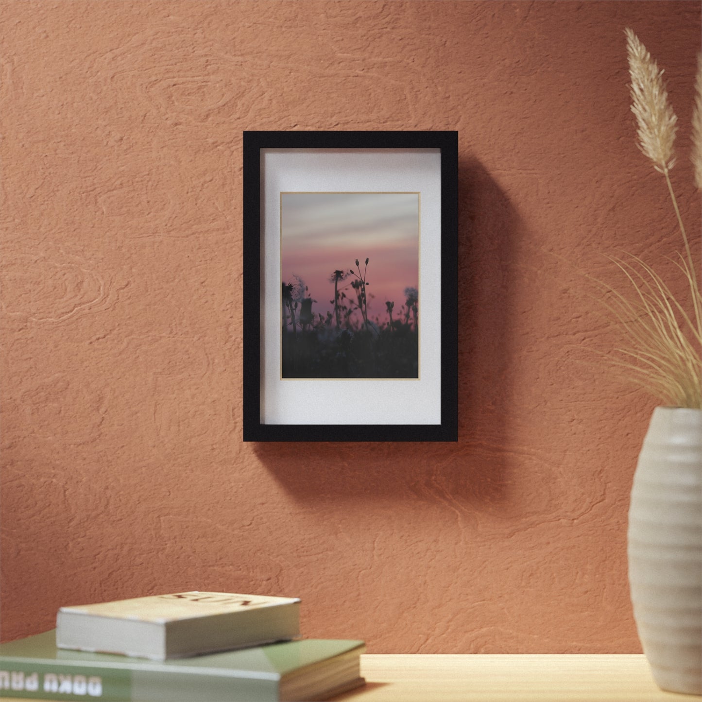 Sunset Wildflowers Framed Poster — Black Frame Wall Art