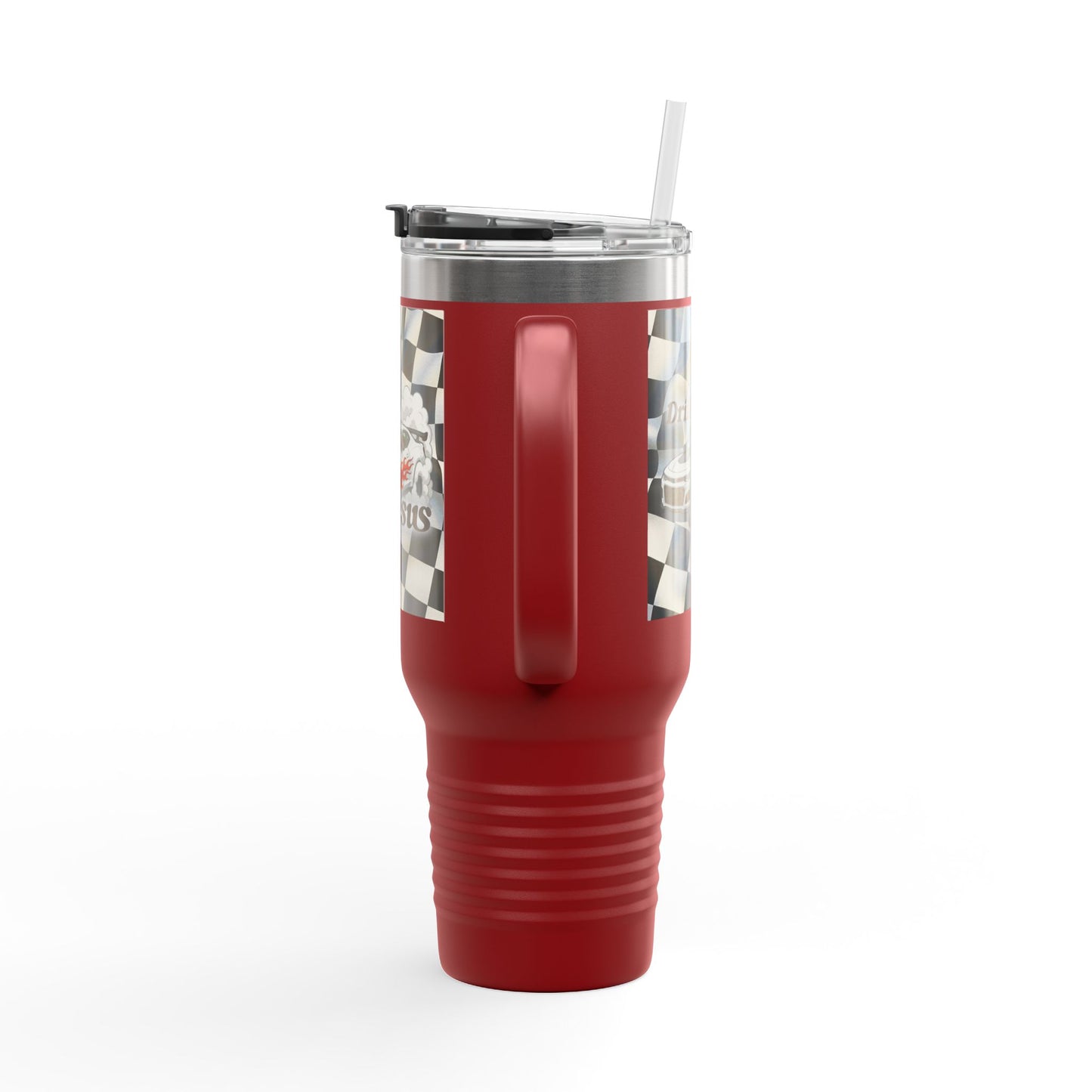 40oz Insulated Travel Mug — Racing Checkered Flag Design