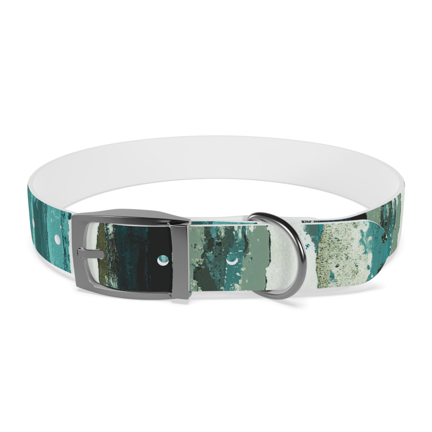 Teal Striped Abstract Dog Collar — Watercolor Brushstroke Pattern