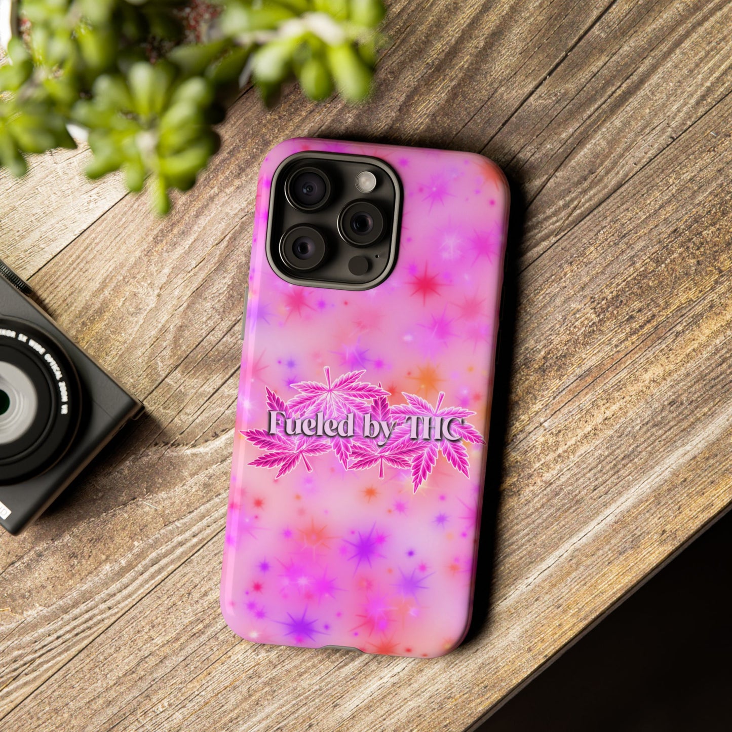 Fueled by THC Phone Case — Pink Cannabis Leaf Protective Case