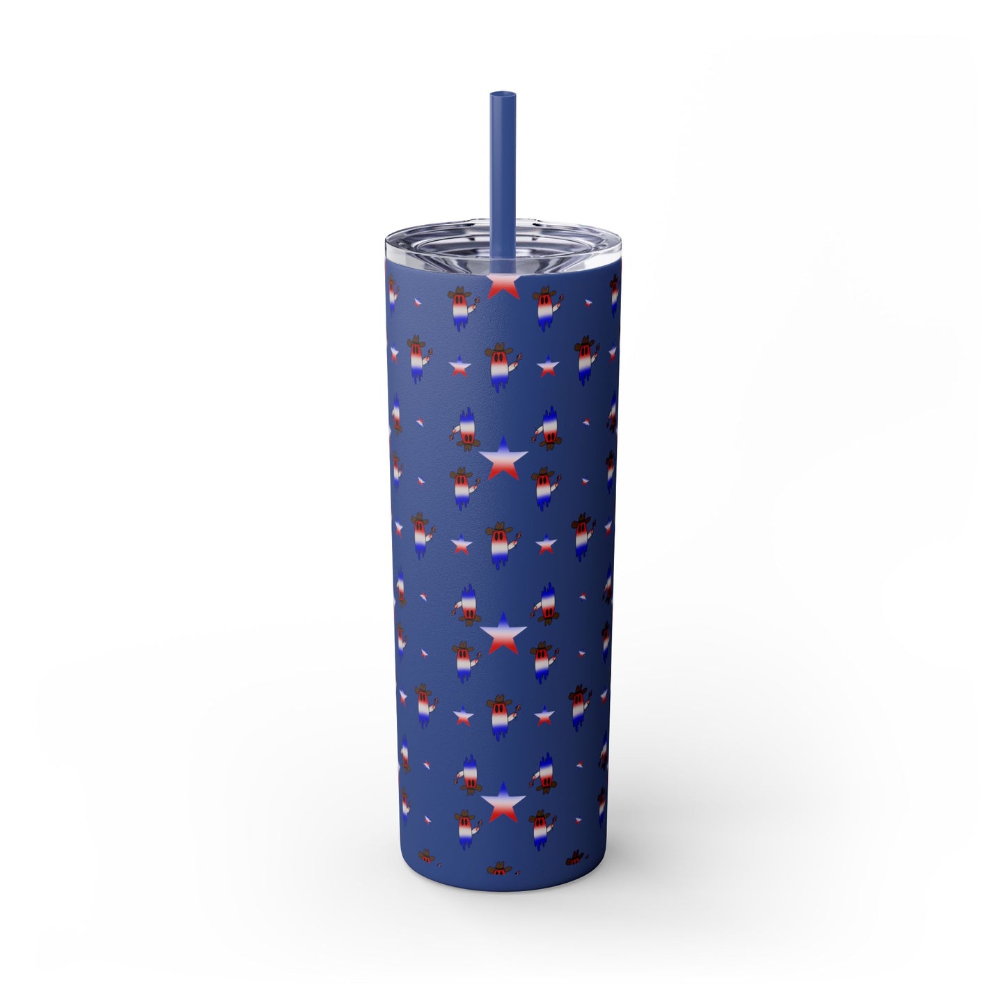 Patriotic Ghost Skinny Tumbler 20oz — Fourth of July Red White Blue Straw Cup