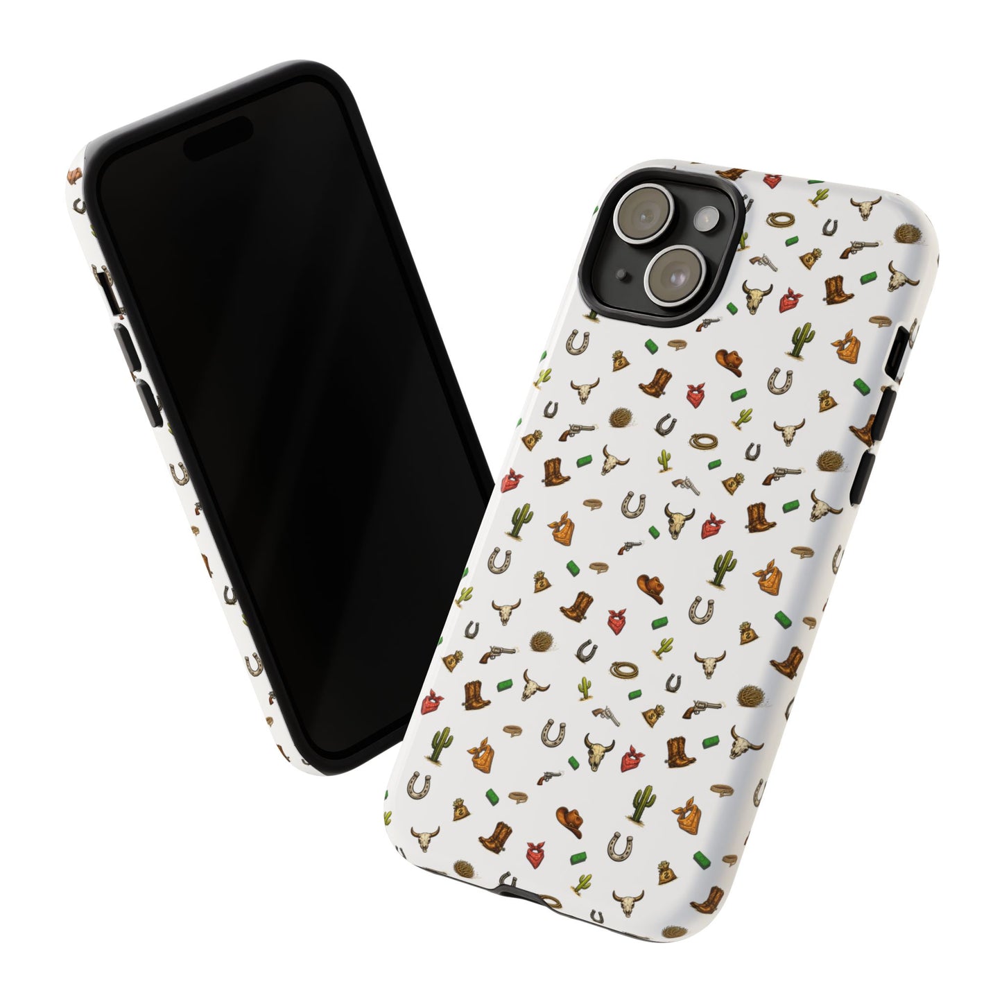 Western Cowboy Pattern Phone Case — Rodeo Hat, Horseshoe & Cactus Tough Case