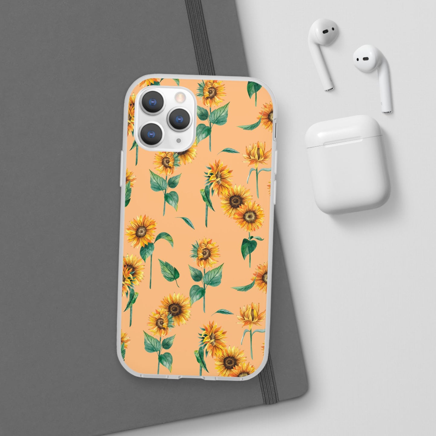 Sunflower Pattern Flexi Case — Floral Phone Case on Peach Background