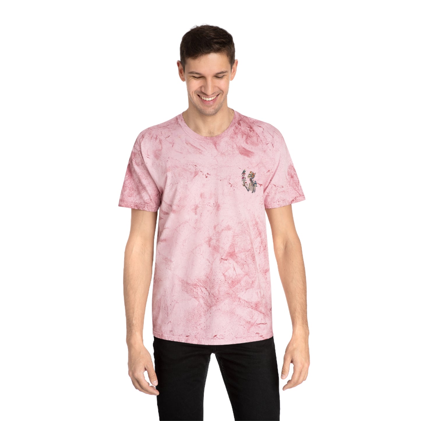 Floral Skeleton Graphic T-Shirt – Color Blast Skull & Bird Design