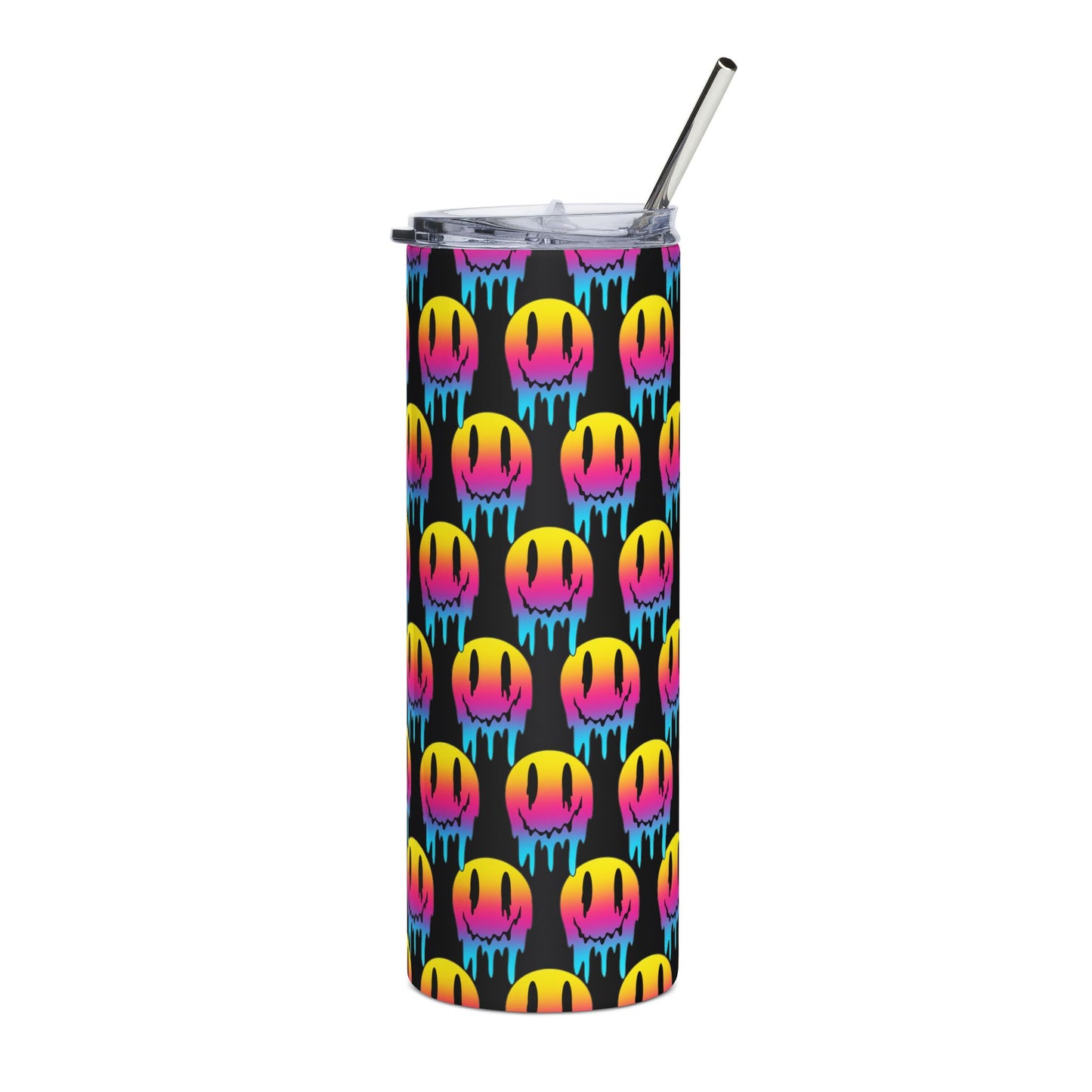 20oz Stainless Tumbler — Neon Drip Smiley Pattern, Insulated Travel Cup