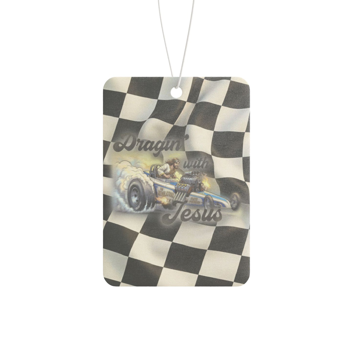 Racing Checkered 'dragin with Jesus' Car Air Freshener