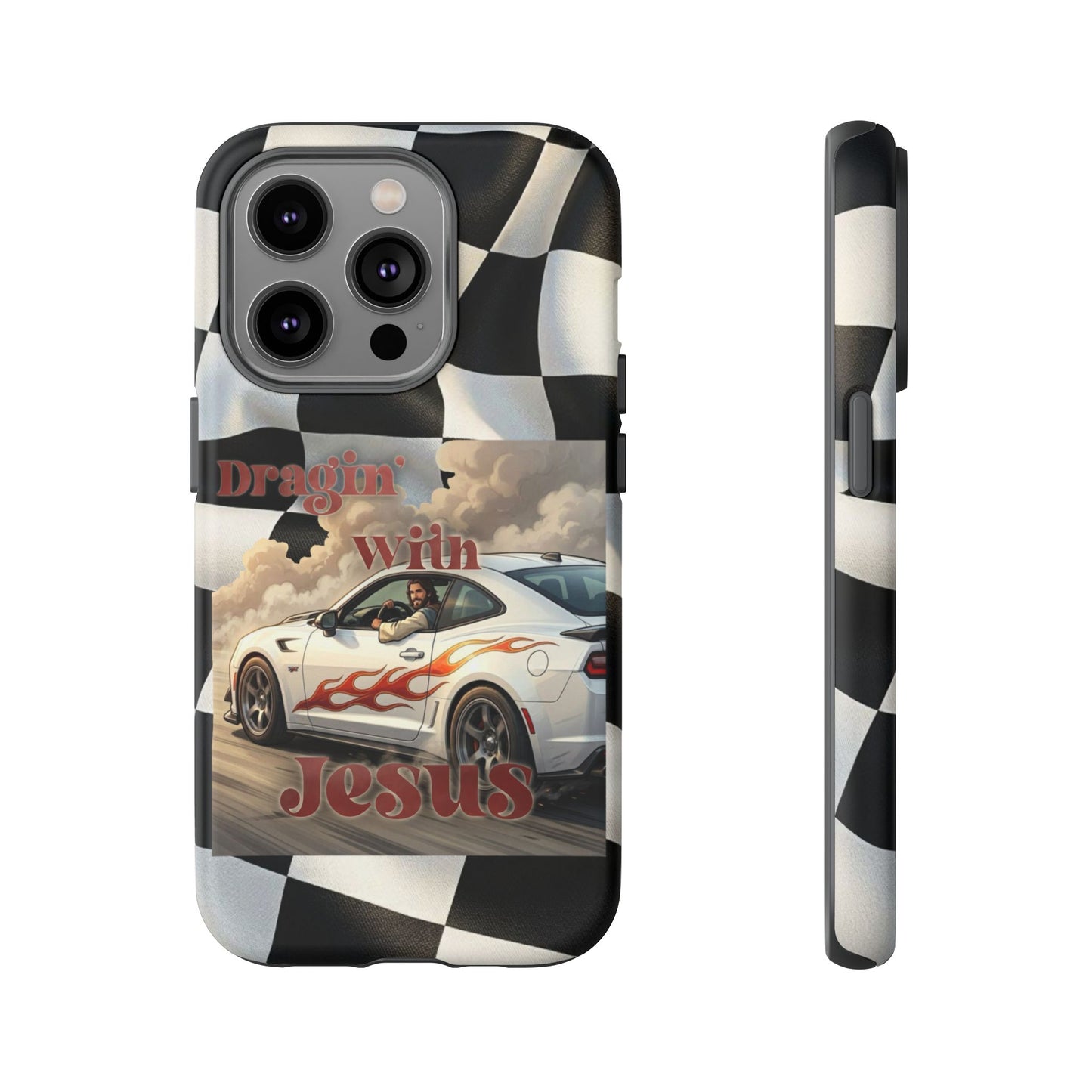 Phone Case — 'Dragin' With Jesus' Racing Checkered Design - iPhone