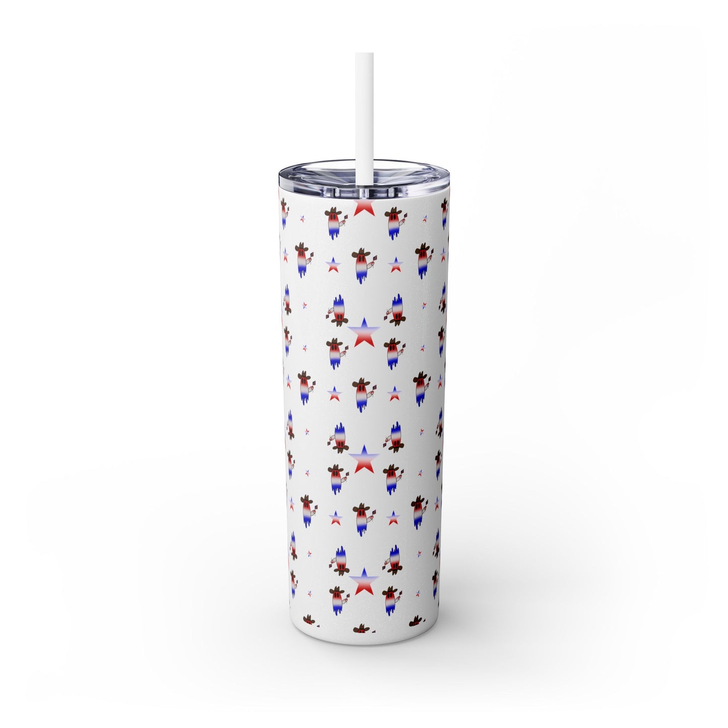 Patriotic Ghost Skinny Tumbler 20oz — Fourth of July Red White Blue Straw Cup