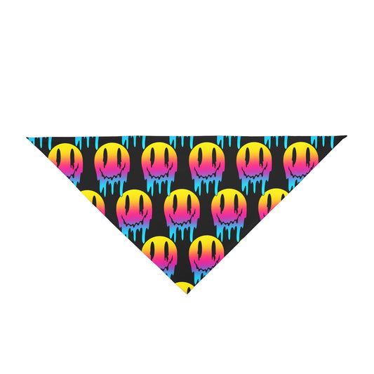 Pet Bandana — Neon Dripping Smiley Pattern