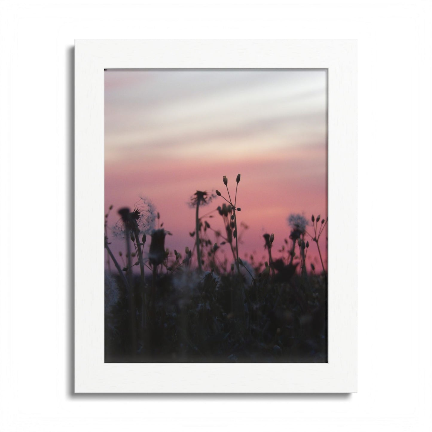 Sunset Meadow Framed Poster — Pink Sky Wildflower Wall Art