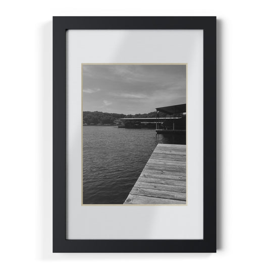 Black Framed Lake Dock Poster — Minimalist Monochrome Wall Art