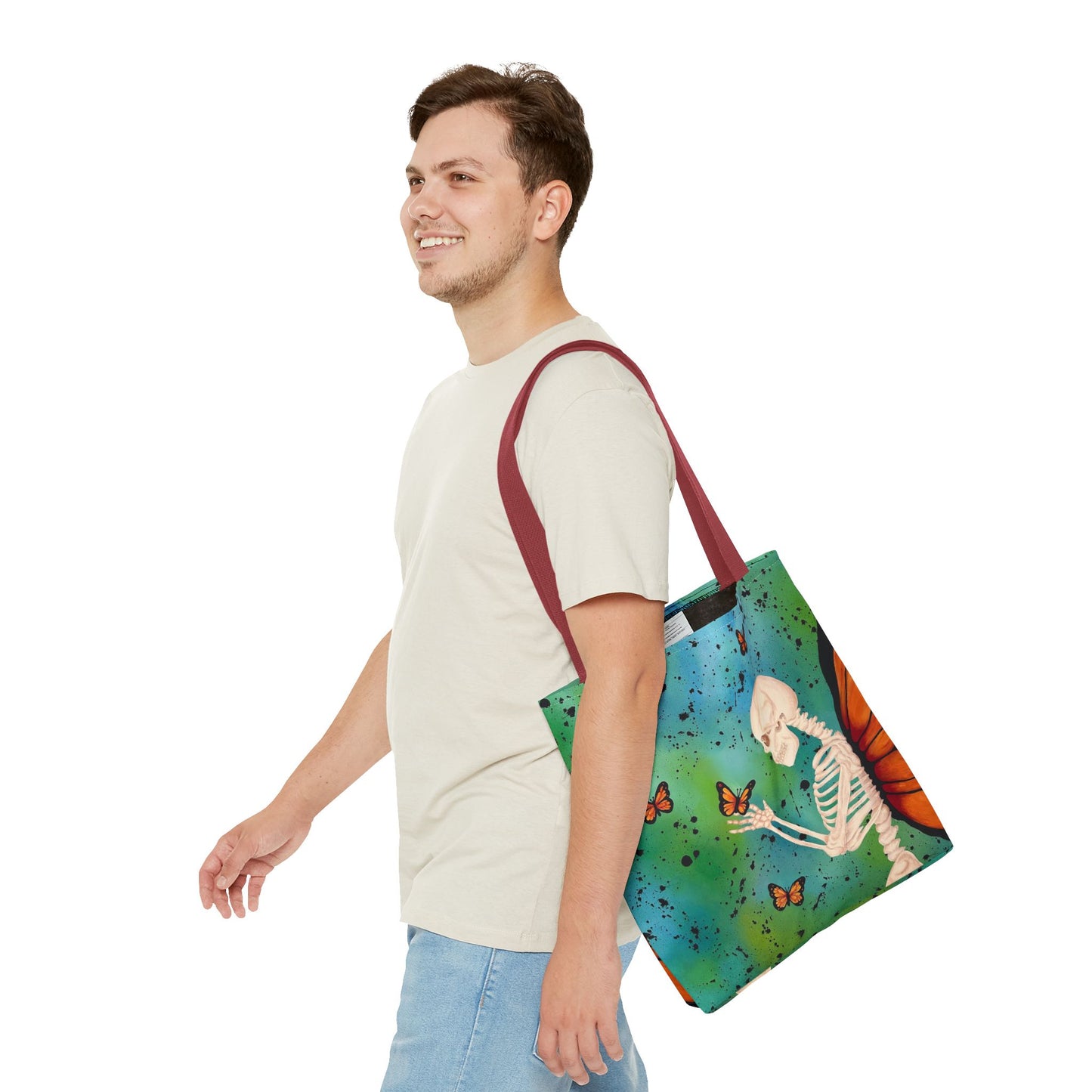 Skeleton & Monarch Tote Bag – Butterfly Skull Art Tote