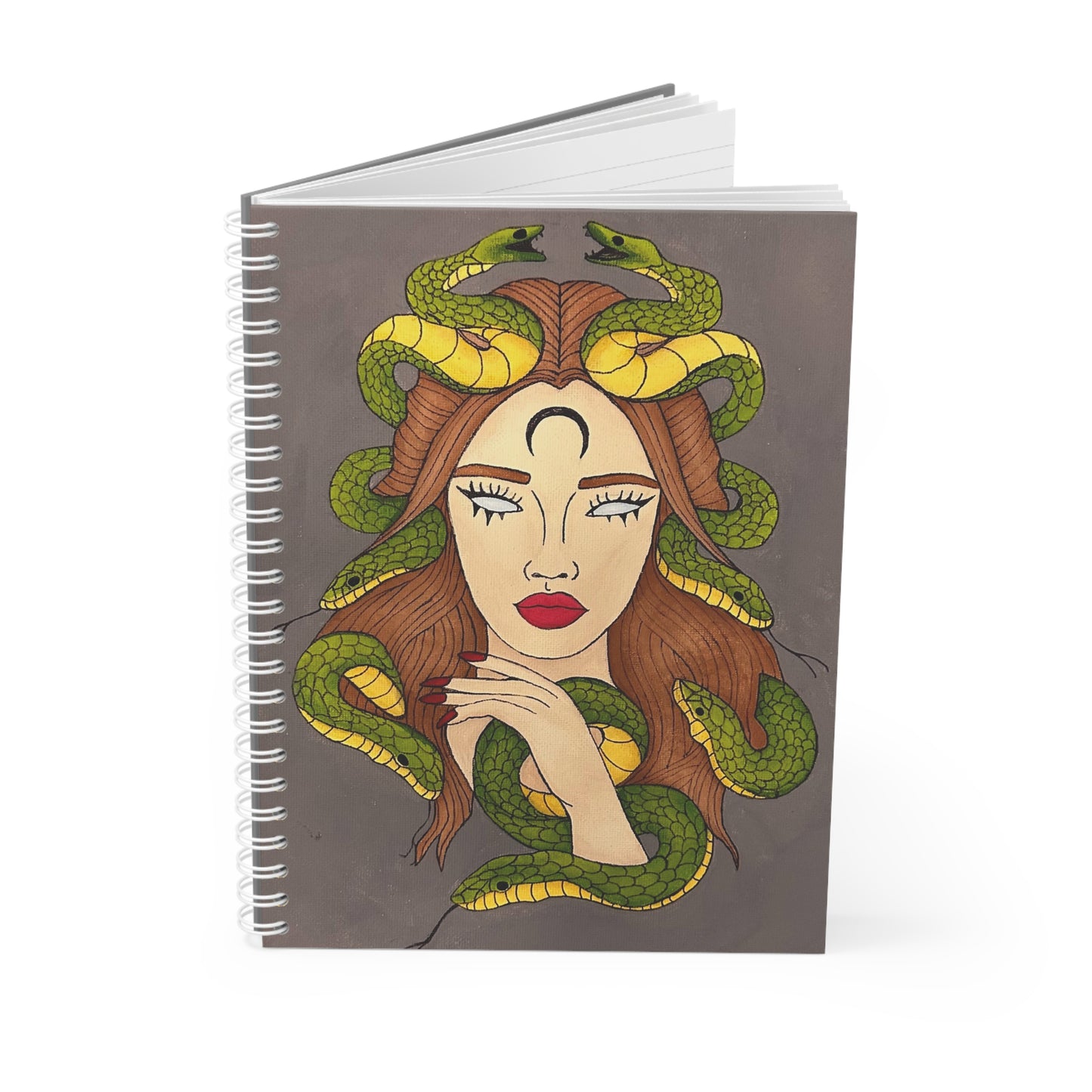 Medusa-Inspired Spiral Notebook — Snake Crown Art Journal for Witches & Mythology Fans