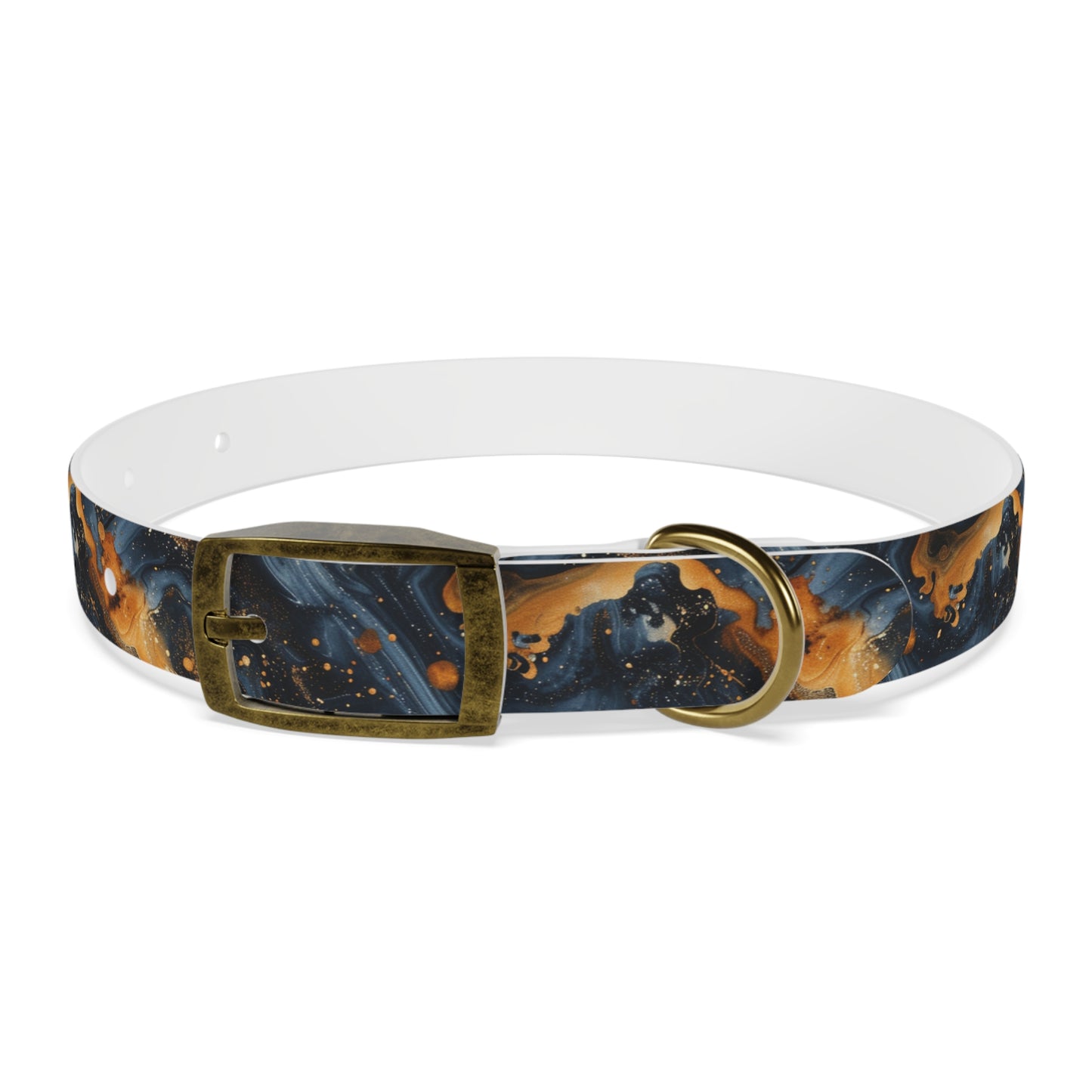 Celestial Marbled Dog Collar — Black & Gold Abstract Galaxy Pattern