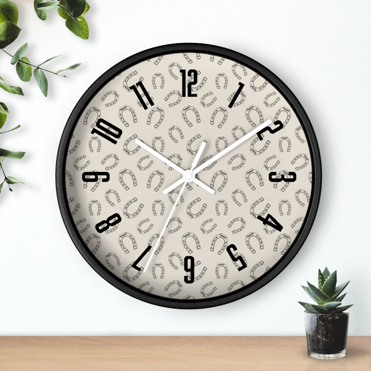 Horseshoe Pattern Wall Clock — Rustic Farmhouse Timepiece for Equestrian Lovers