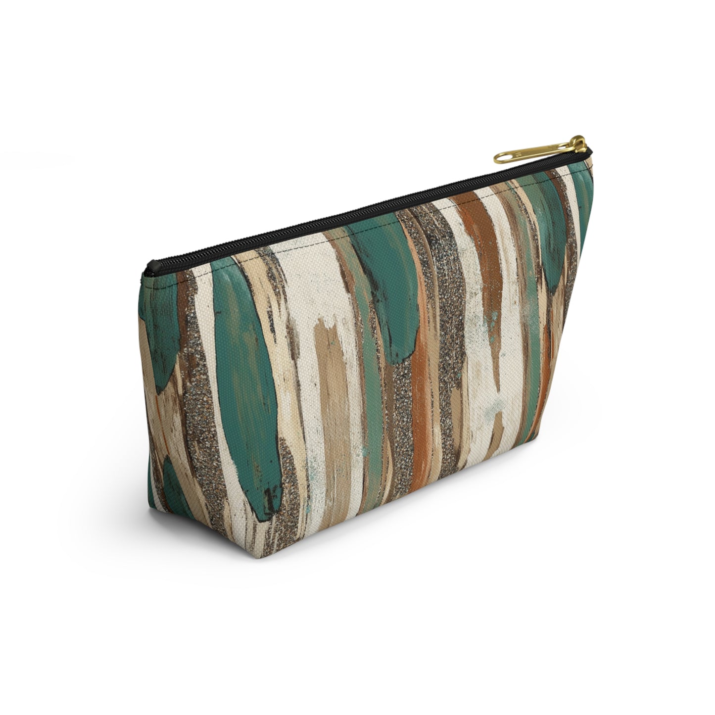 Abstract Teal & Earthtone Accessory Pouch — T-Bottom Cosmetic Bag
