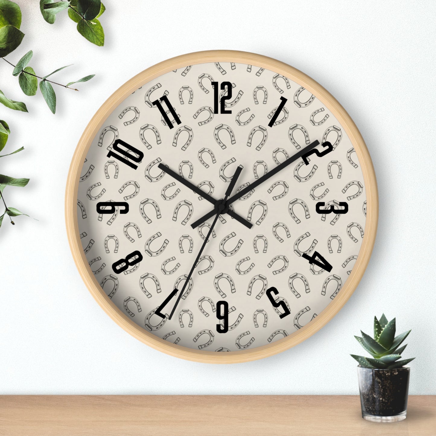Horseshoe Pattern Wall Clock — Rustic Farmhouse Timepiece for Equestrian Lovers