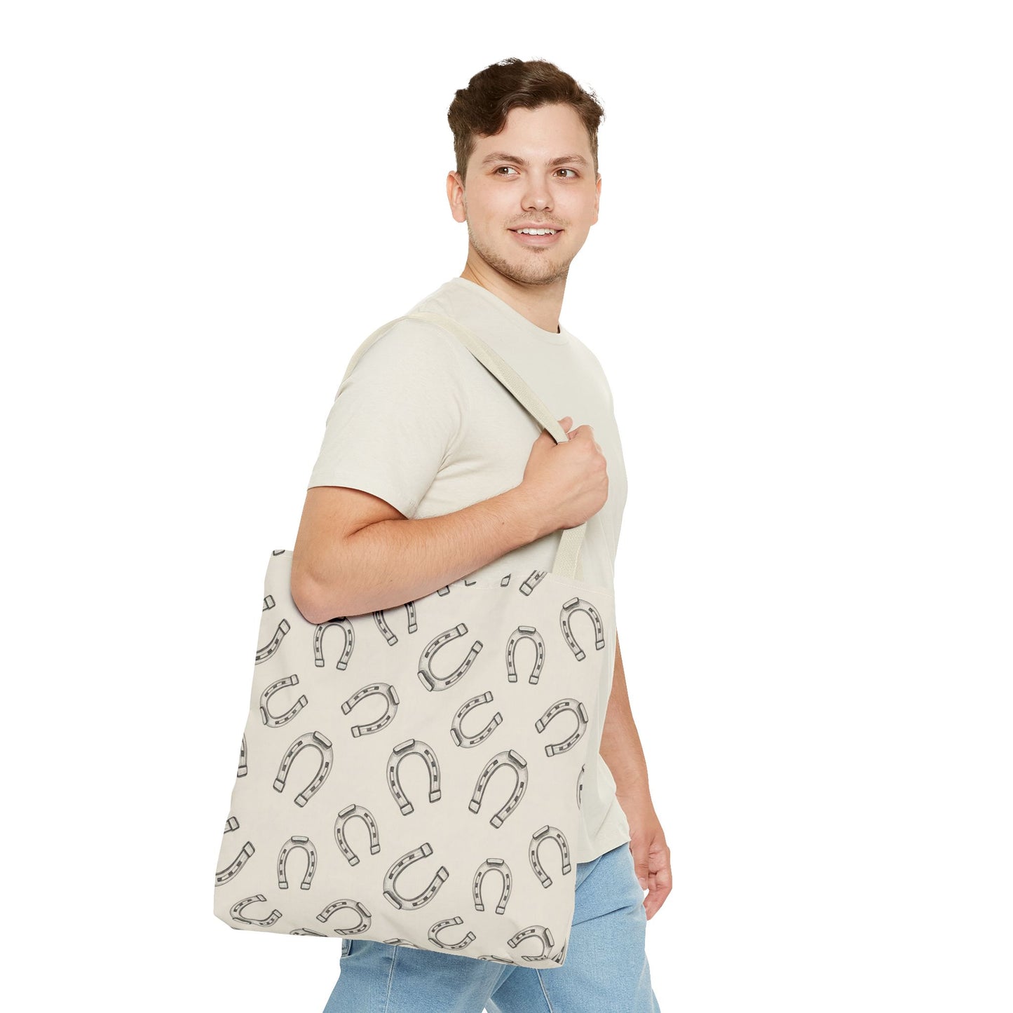 Horseshoe Pattern Tote Bag – Lucky Neutral Printed Canvas Tote