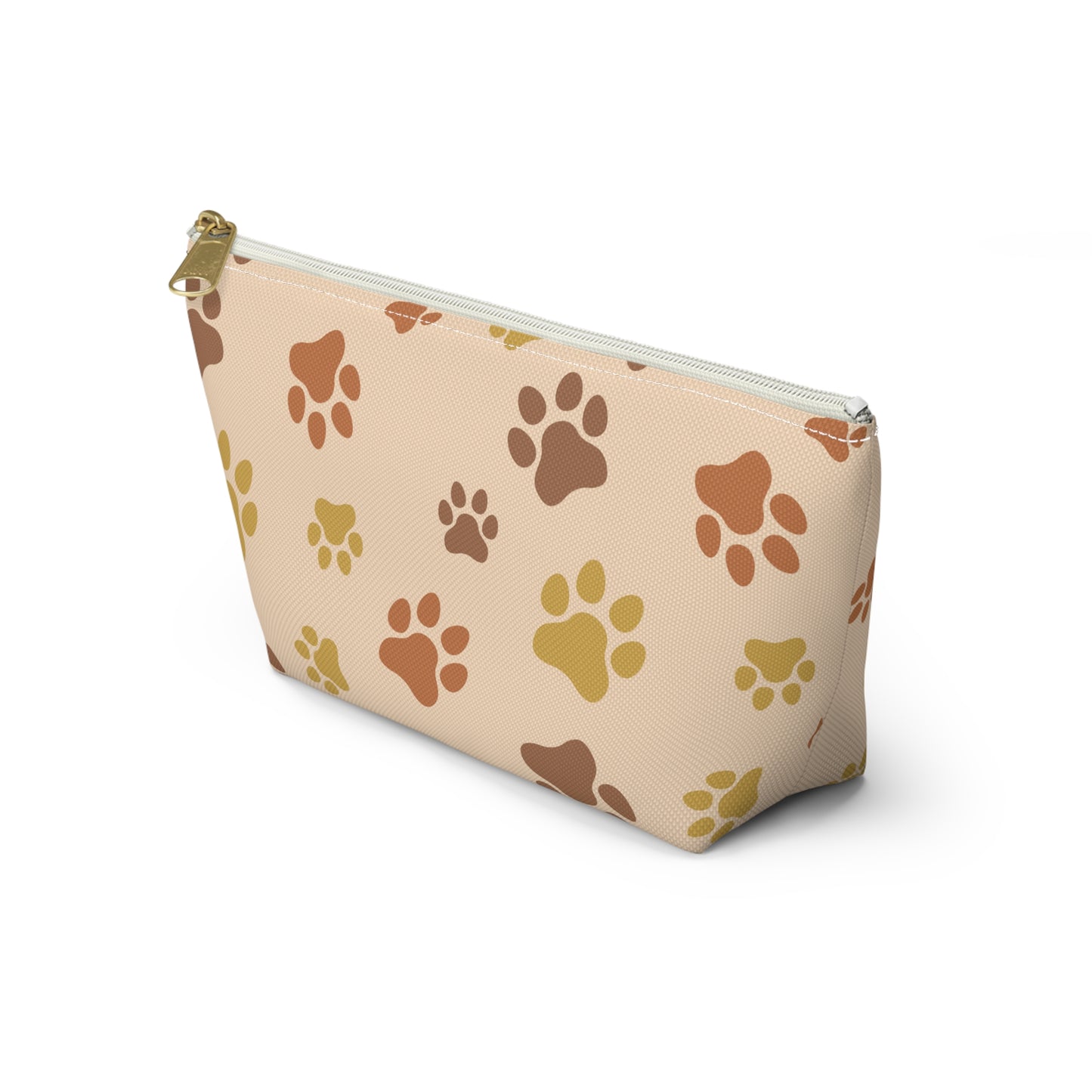 Paw Print Accessory Pouch — Beige T-Bottom Cosmetic Bag for Pet Lovers