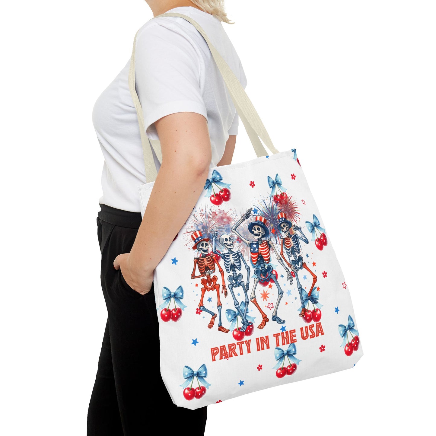 Patriotic Skeletons Tote Bag — "Party in the USA" 4th of July All-Over Print