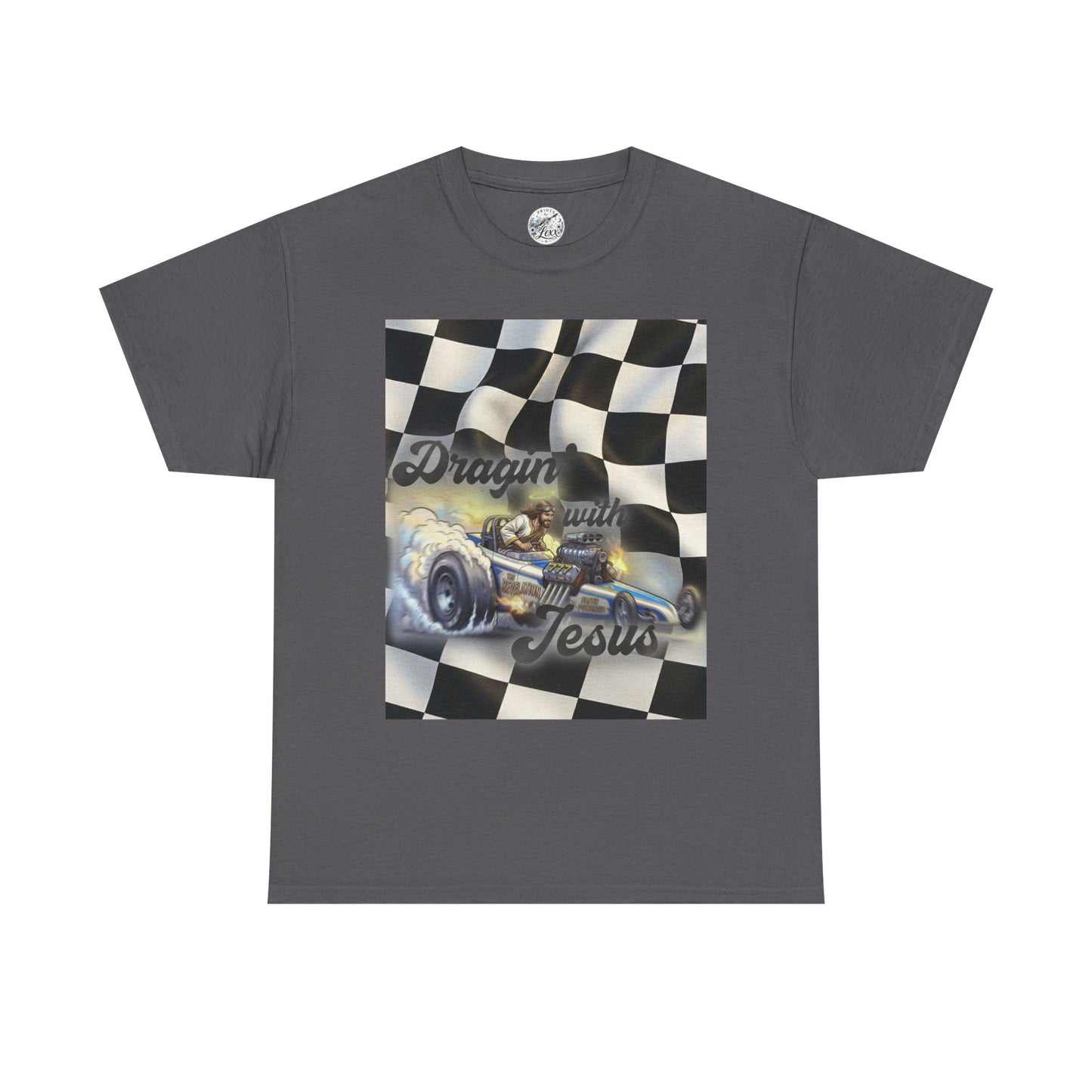 Racing Faith Tee – "Draggin' for Jesus" Checkered Flag Racing T-Shirt