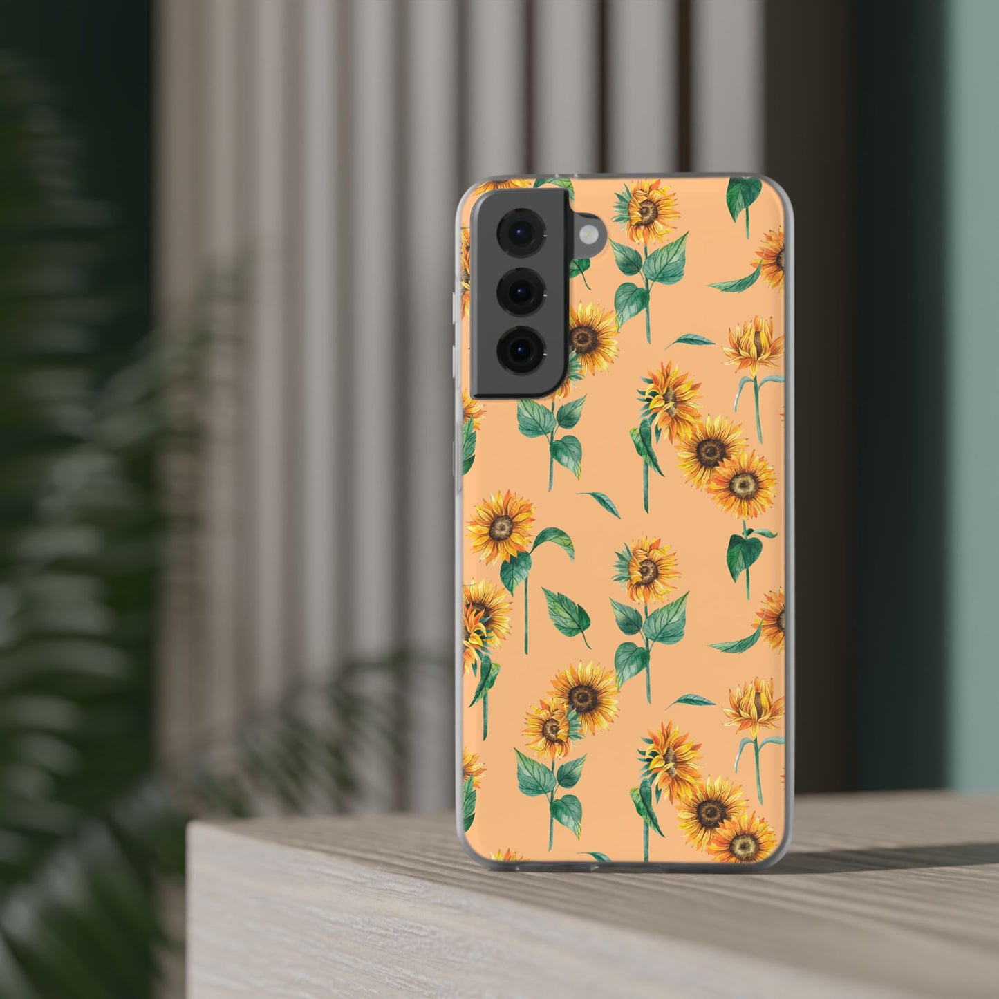 Sunflower Pattern Phone Case — Floral Peach Slim Flexi Case