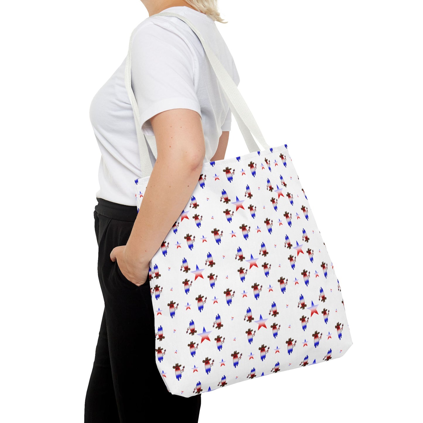 Patriotic Ghost Pattern Tote Bag – Red White Blue All-Over Print