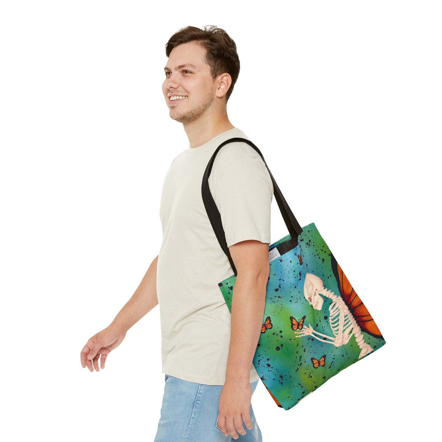Skeleton & Monarch Tote Bag – Butterfly Skull Art Tote