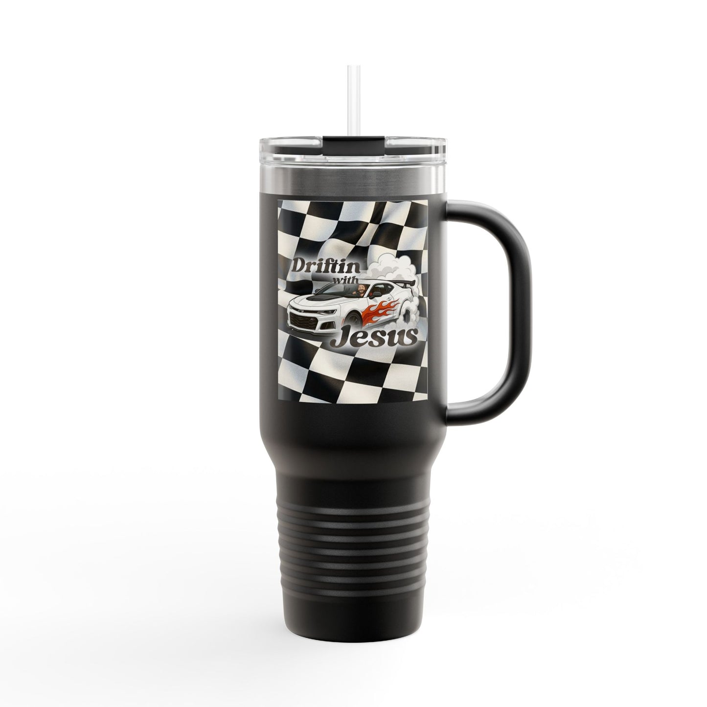 40oz Insulated Travel Mug — Racing Checkered Flag Design